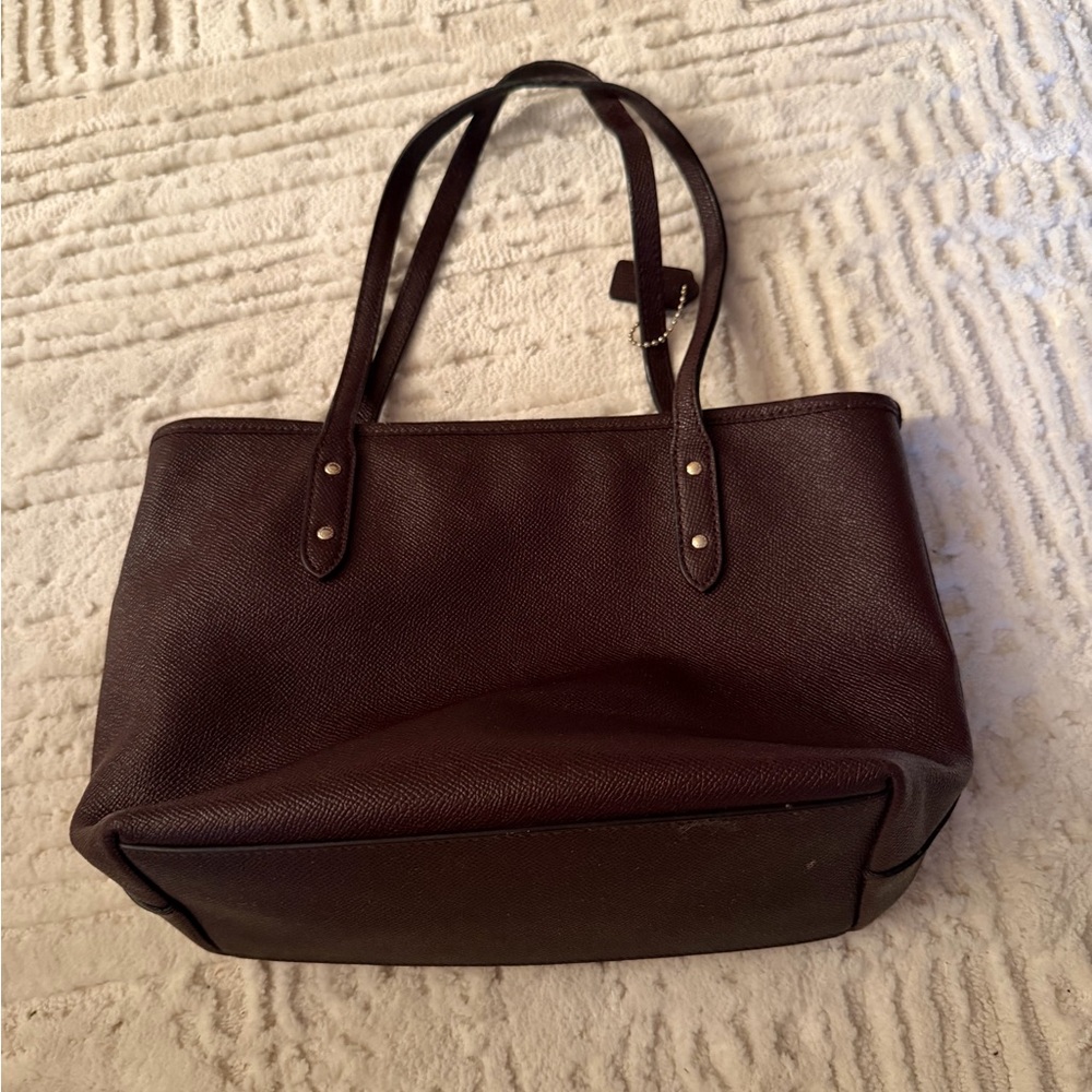 Coach Dark Brown Pebbled Leather Tote with Gold Logo - Picture 2 of 7